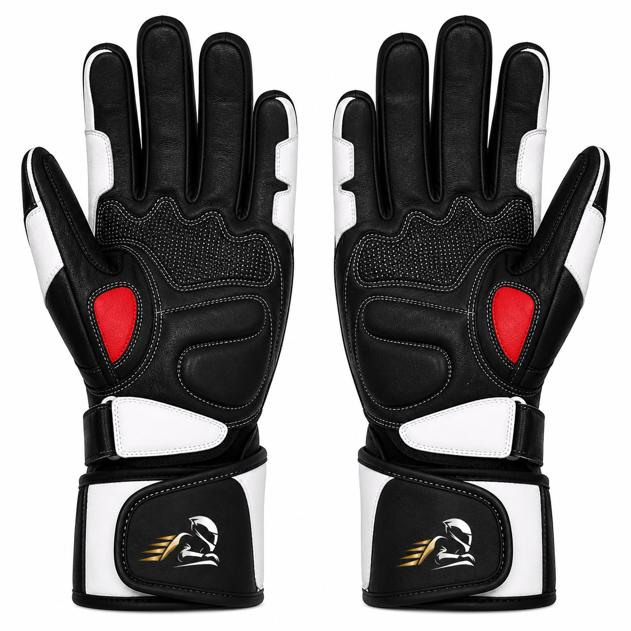 Velox Apex White Leather Motorcycle Racing Gloves - Image 3