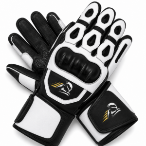 Velox Strike White TPU Leather Motorcycle Racing Gloves