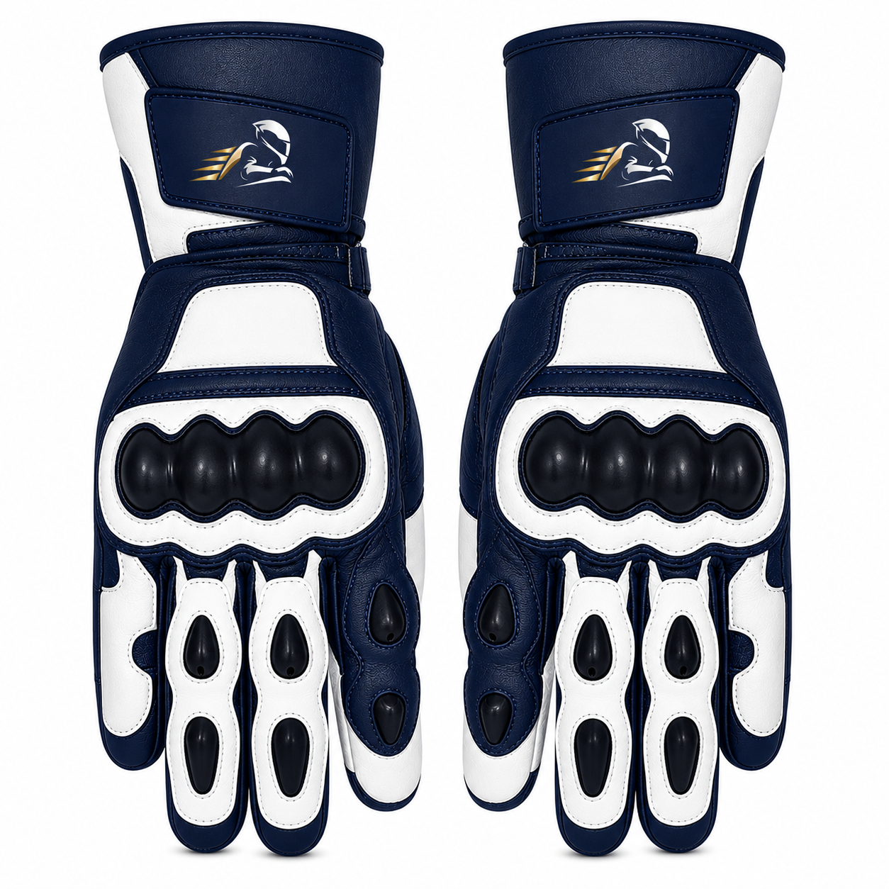 Velox Apex Navy Blue Leather Motorcycle Racing Gloves - Image 2