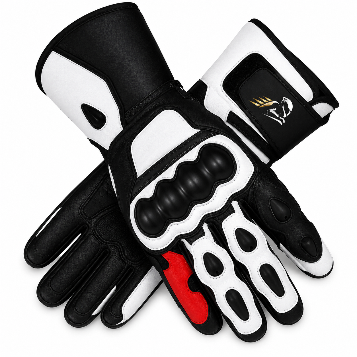 Velox Apex White Leather Motorcycle Racing Gloves