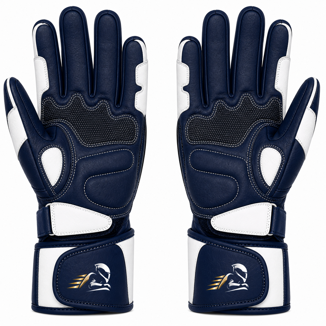 Velox Apex Navy Blue Leather Motorcycle Racing Gloves - Image 3