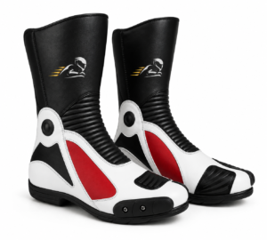 Velox Stride Black White Red Leather Riding Boots