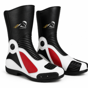 Velox Stride Black White Red Leather Motorcycle Riding Boots