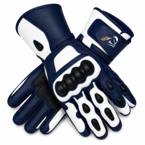 Velox Apex Navy Blue Leather Motorcycle Racing Gloves