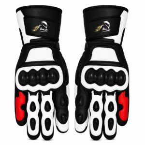 Velox Apex White Leather Motorcycle Racing Gloves