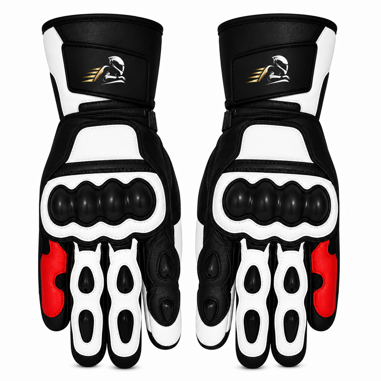Velox Apex White Leather Motorcycle Racing Gloves - Image 2
