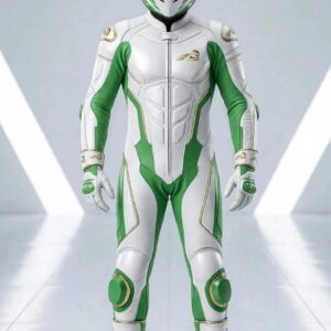 Velox Apex Green & White One Piece Leather Racing Suit