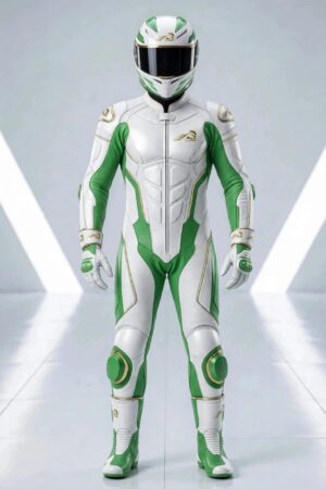 Velox Apex Green & White One Piece Leather Racing Suit