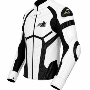 Velox Apex White Leather Motorcycle Racing Jacket