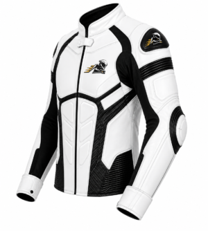 Velox Apex White Leather Motorcycle Racing Jacket