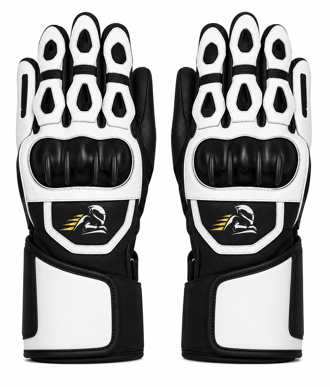 Velox Strike White TPU Leather Motorcycle Racing Gloves - Image 2