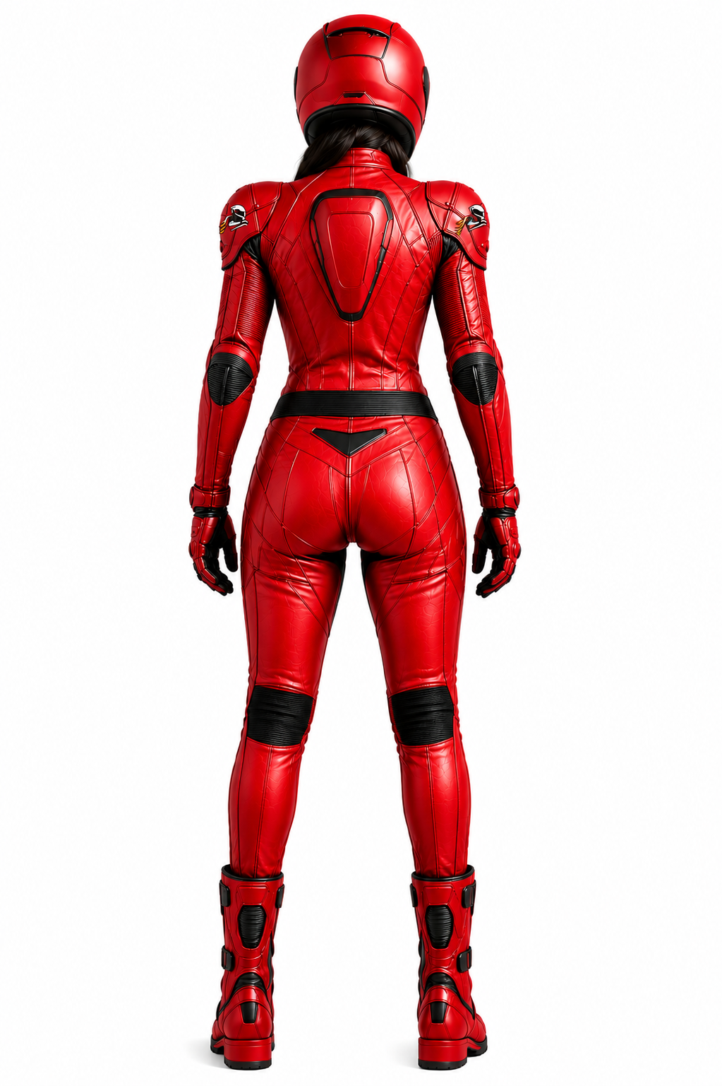 Velox Stealth Women's Red Leather Motorcycle Racing Suit - Image 3